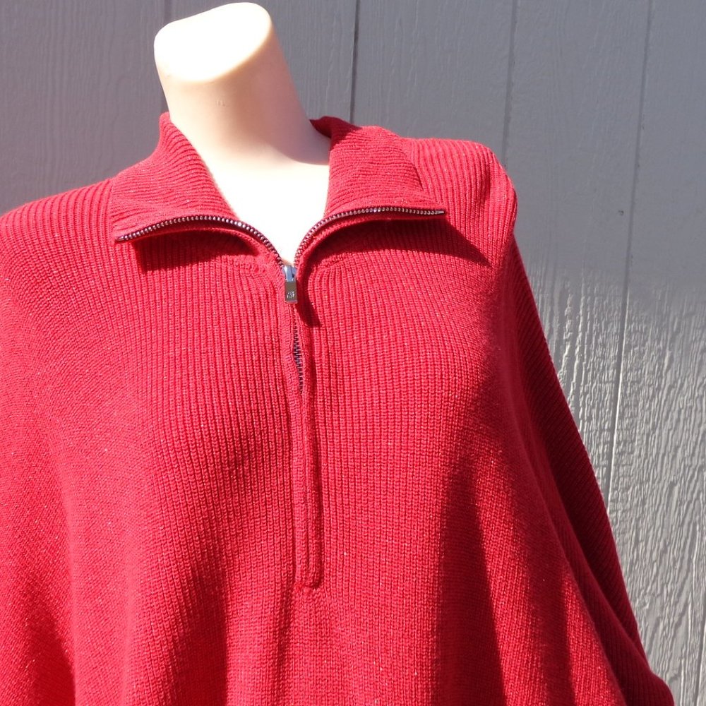 NWT Tommy Bahama OVERSIZED Red Sparkle Poncho Boxy Zip Sweater $118 Plus…